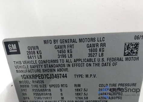 2012 GMC Acadia Sle z USA, uszkodzony, nr VIN 1GKKRPED7CJ349744